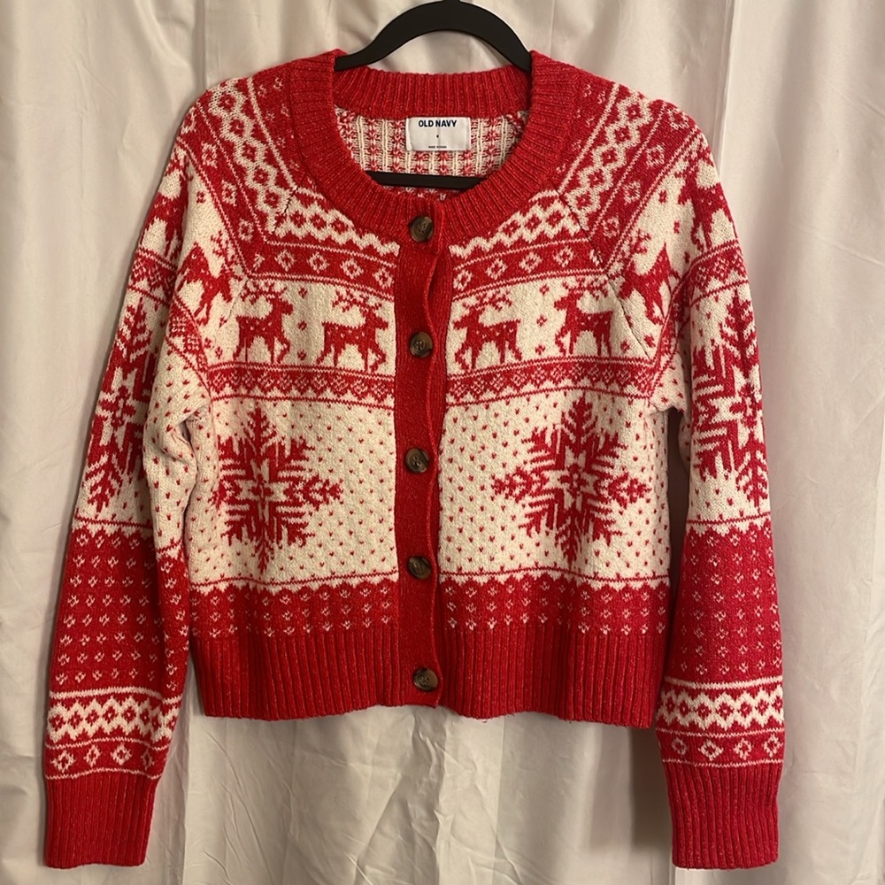 Old Navy Fair Isle Red Deer Cardigan size small